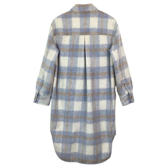 REFORMATION Size M Ainslie Plaid Jacket Coat Flannel Oversized Light Blue - Picture 6 of 10